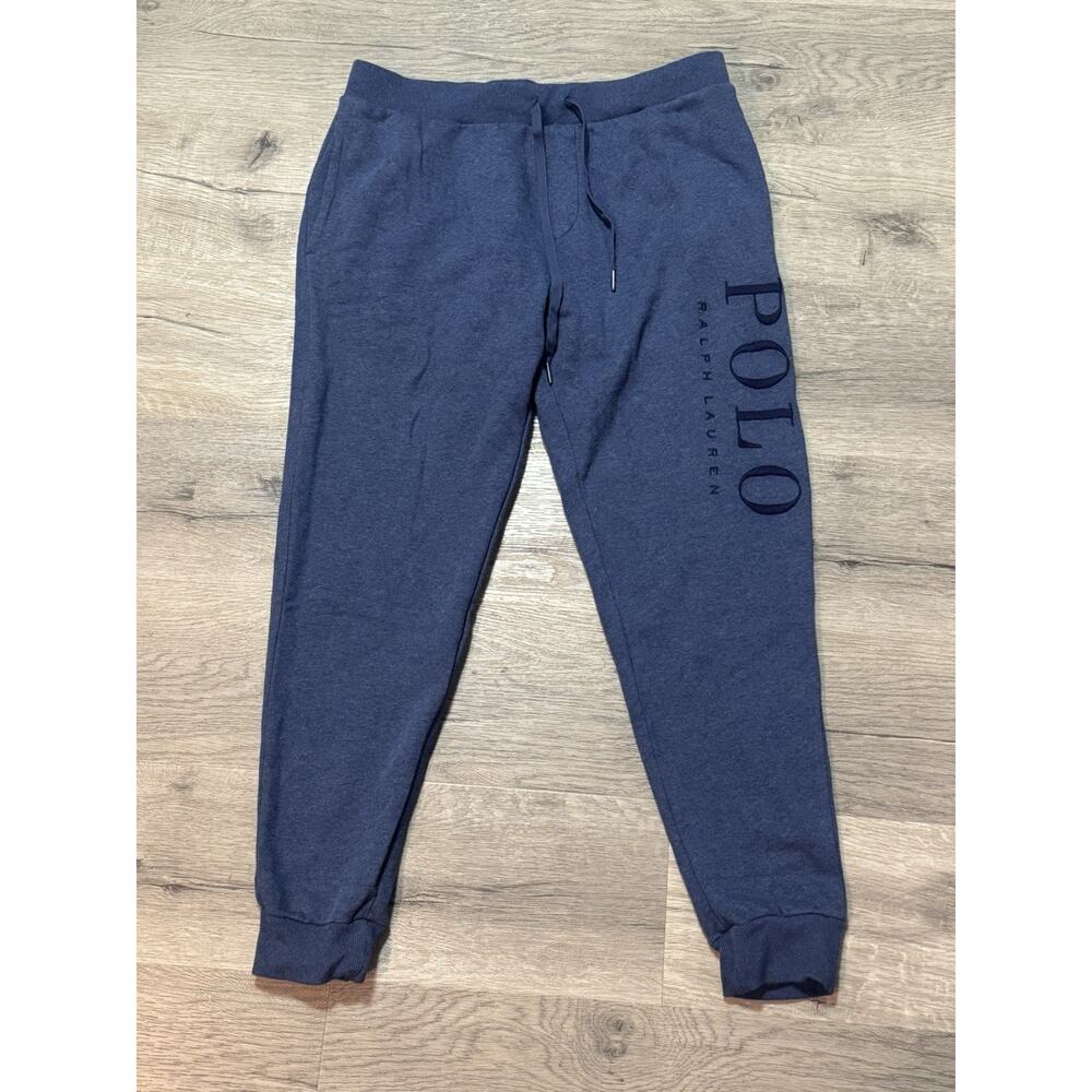 Polo Ralph Lauren Men’s L Joggers Embroidered Spell Out Logo Blue Pockets EUC